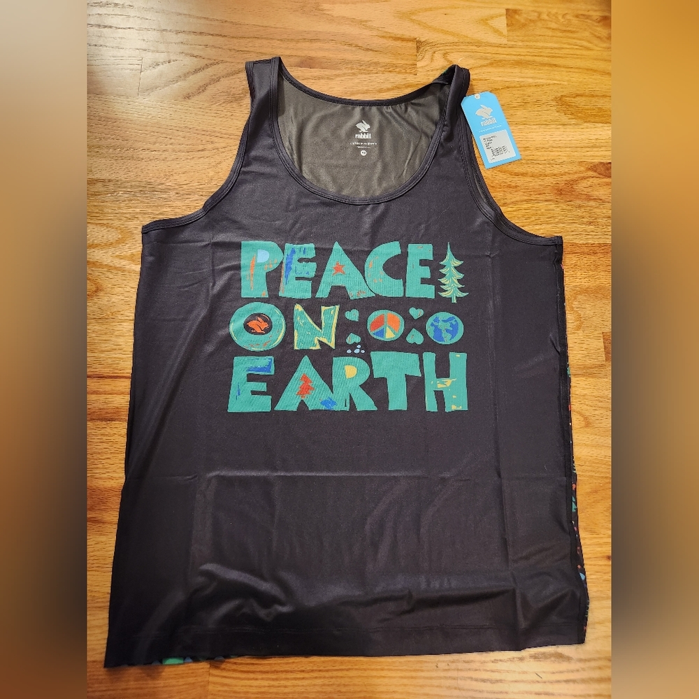Run in Rabbit "Peace on Earth" EZ Tank Men's Medium black